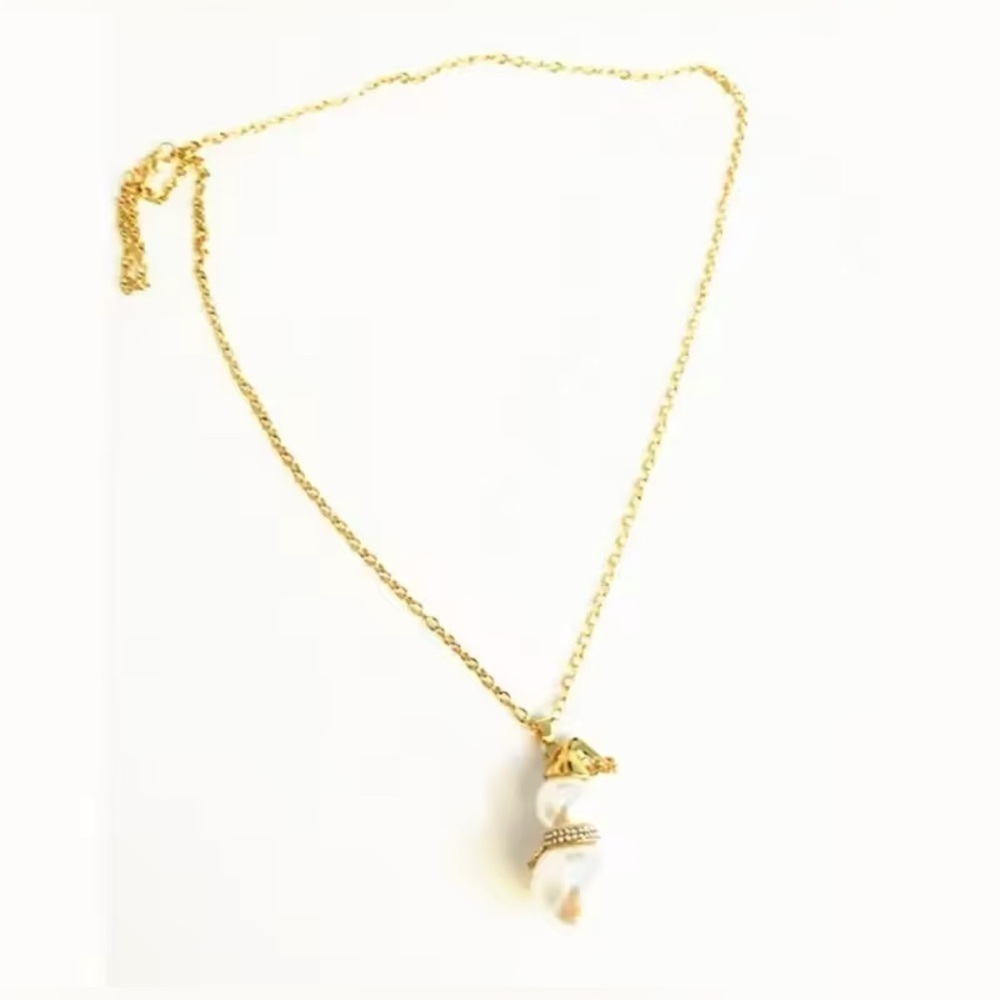 18K Gold & Pearl Snowman With Diamond Accent Pendantt Sweater Necklace - Picture 6 of 11